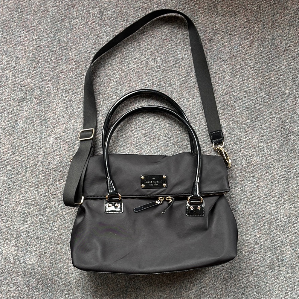 Kate Spade NY Black Nylon Patent Leather Carmen Shoulder Crossbody